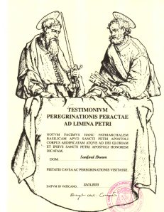 Testimonium from the Vatican following our 2013 Cammino di San Francesco