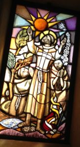 San Damiano window with St. Francis preaching to all creatures.